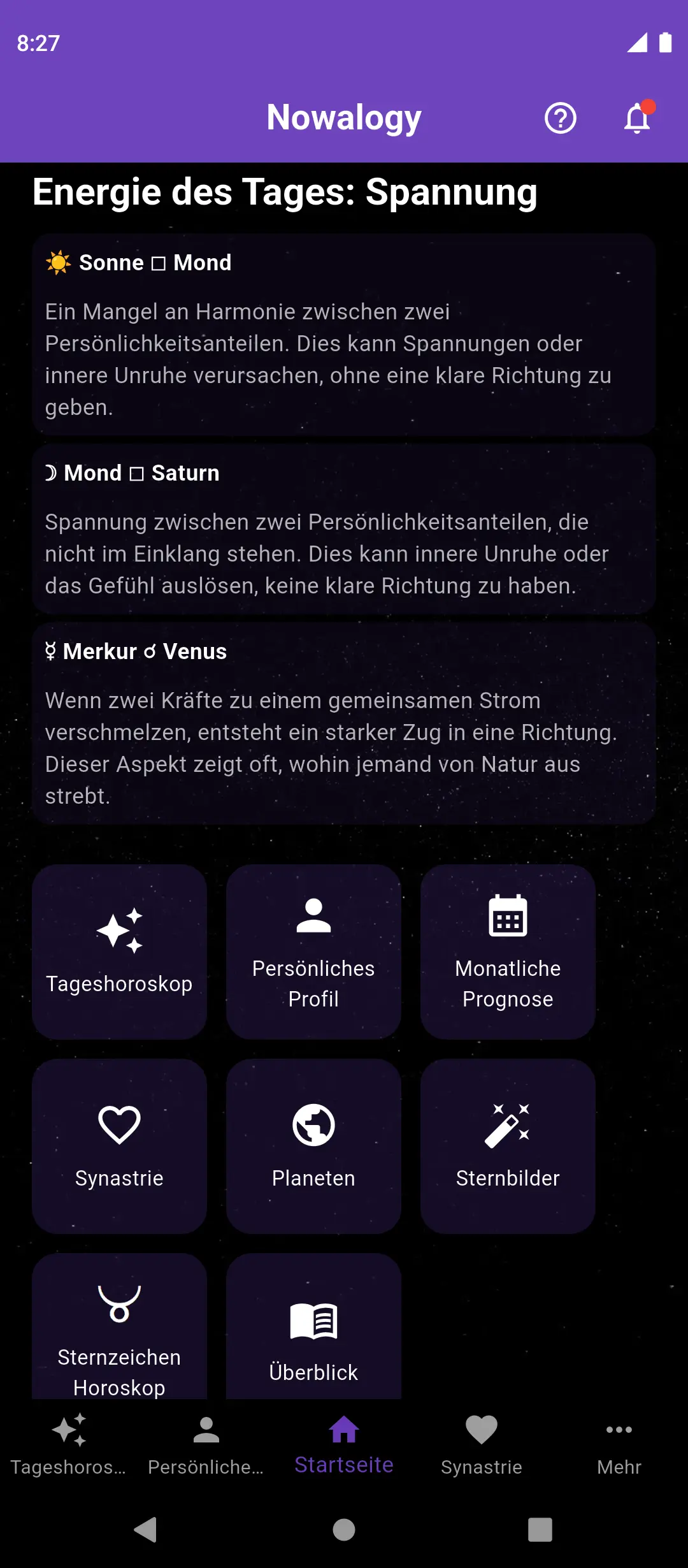 Startbildschirm der App Nowalogy