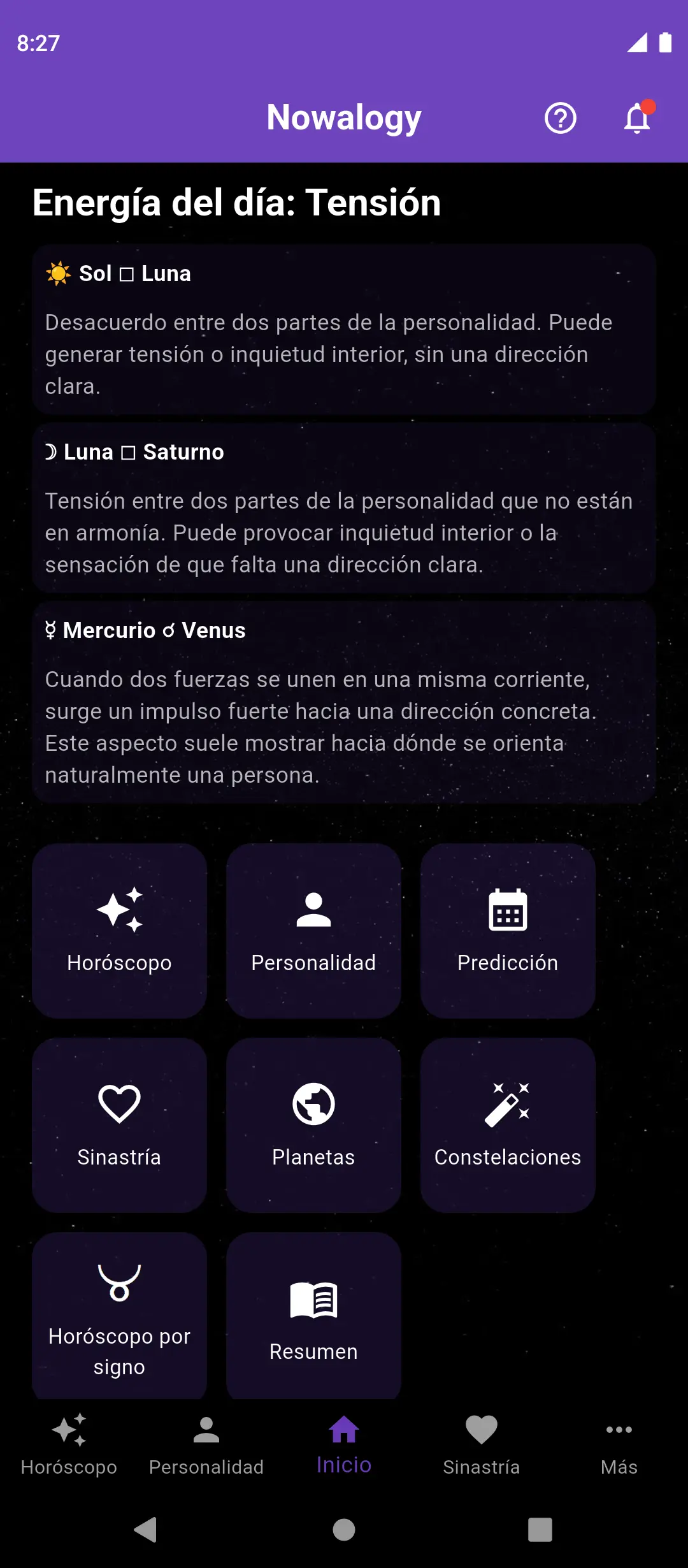 Pantalla principal de la aplicación