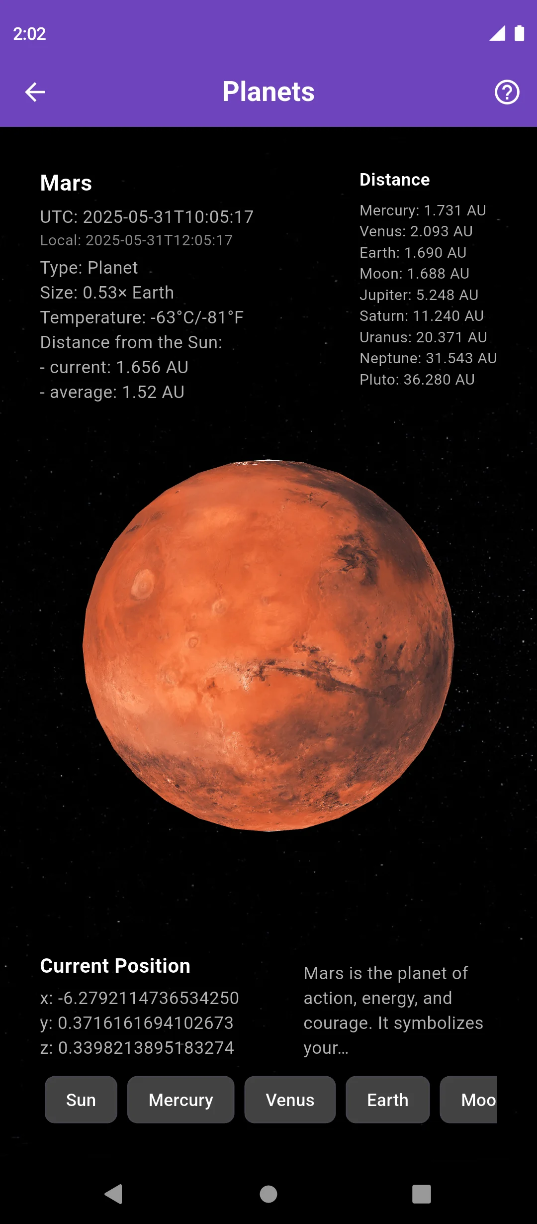 Interactive screen with planets in the Nowalogy app
