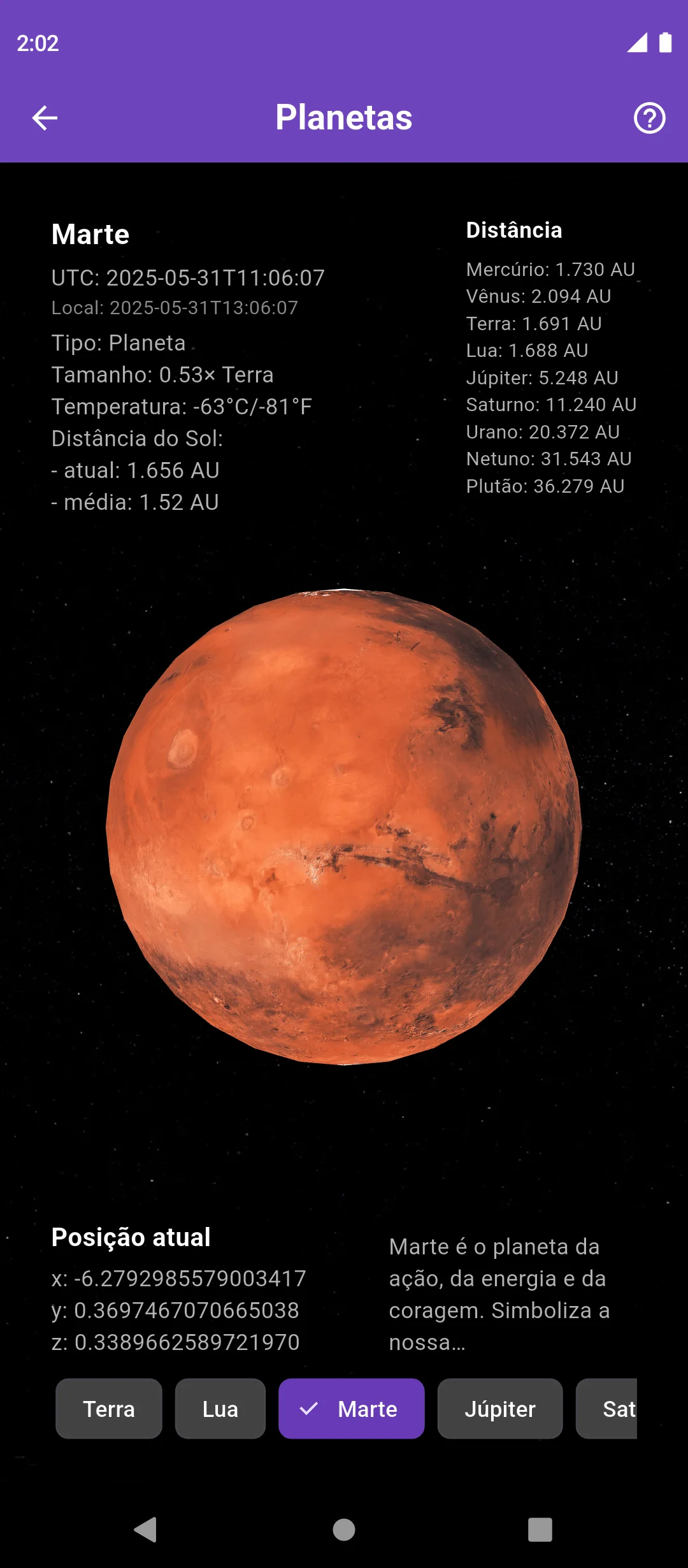 Tela interativa com os planetas no aplicativo Nowalogy